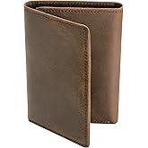 STAY FINE Men’s Leather RFID Trifold Wallet with Flip Up ID, Slim Extra Capacity Card Holder, Gift Ready, Brown