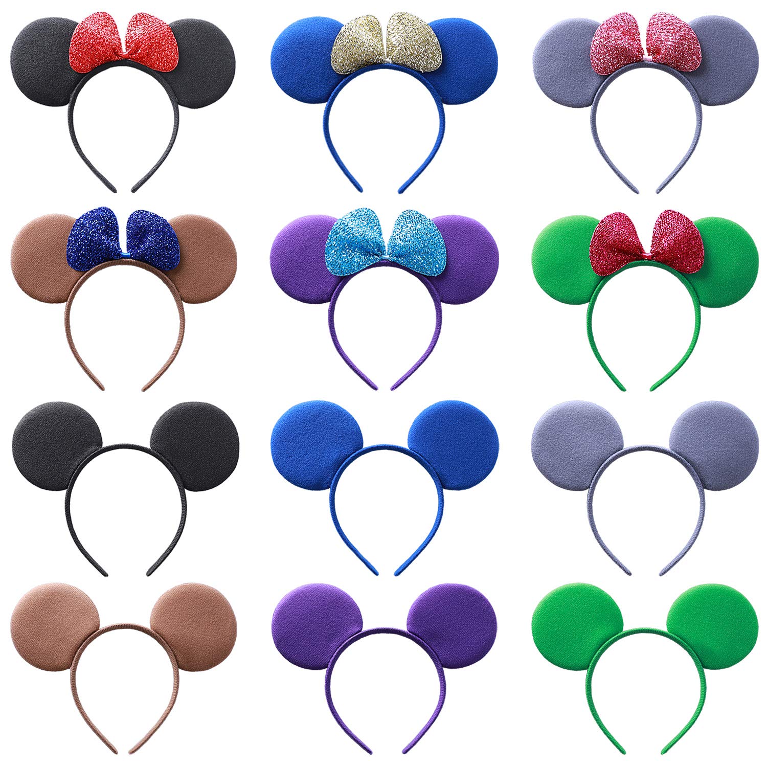 Mouse Ears Bow Set 12 Colorful Headbands Kids Birthday Party Trip Accessory Boys and Girls : Beauty