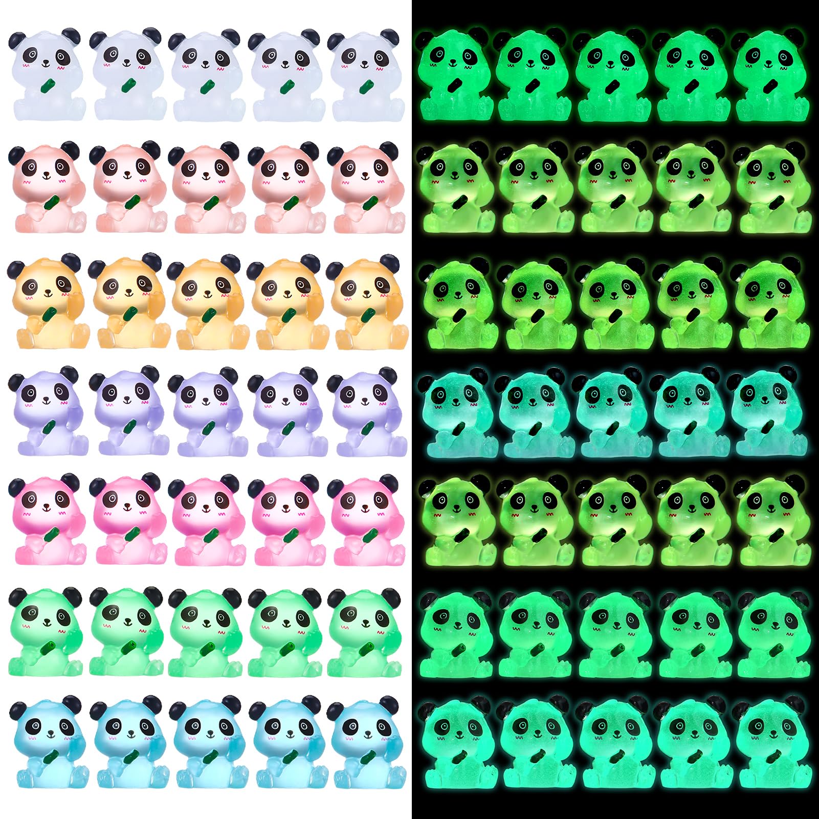 GSrenyu 70 Pcs Luminous Mini Panda Figurines Miniature Cute Animals Landscape Decoration Glow in the Dark Mini Resin Animals Figures for DIY Accessories Ornament Craft Party Cake Topper