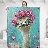 Cute Ostrich Throw Blanket - Soft Plush, Lightweight, Warm, Fuzzy Anti-Pilling Flannel Blanket for Bedroom, Couch, Office, Travel, Outdoor, Home Decor 50in×60in