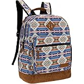 Wrangler Yellowstone Sturdy Backpack for Travel Classic Logo Water Resistant Casual Daypack for Travel with Padded Laptop Notebook Sleeve (Tan Patterned)