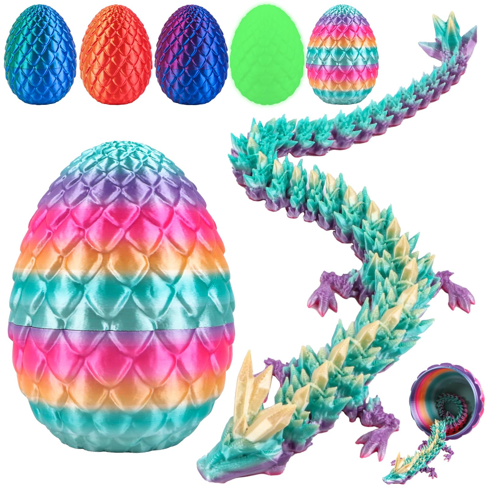 3D Printed Dragon, Articulated Crystal 30cm 3D Dragon with Flexible Joints for Home Office Desk Decor, Fidget Toy Gift for Kids Adults, Rainbow