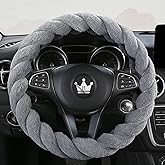 HighnessHwoo Luxury Fluffy Winter Car Steering Wheel Cover for Women Soft Warm Plush Cute Auto Accessories for Vehicle, Sedan, Universal, Fuzzy, Anti Slip, Gray, Standard Size, 14.75-15.15"