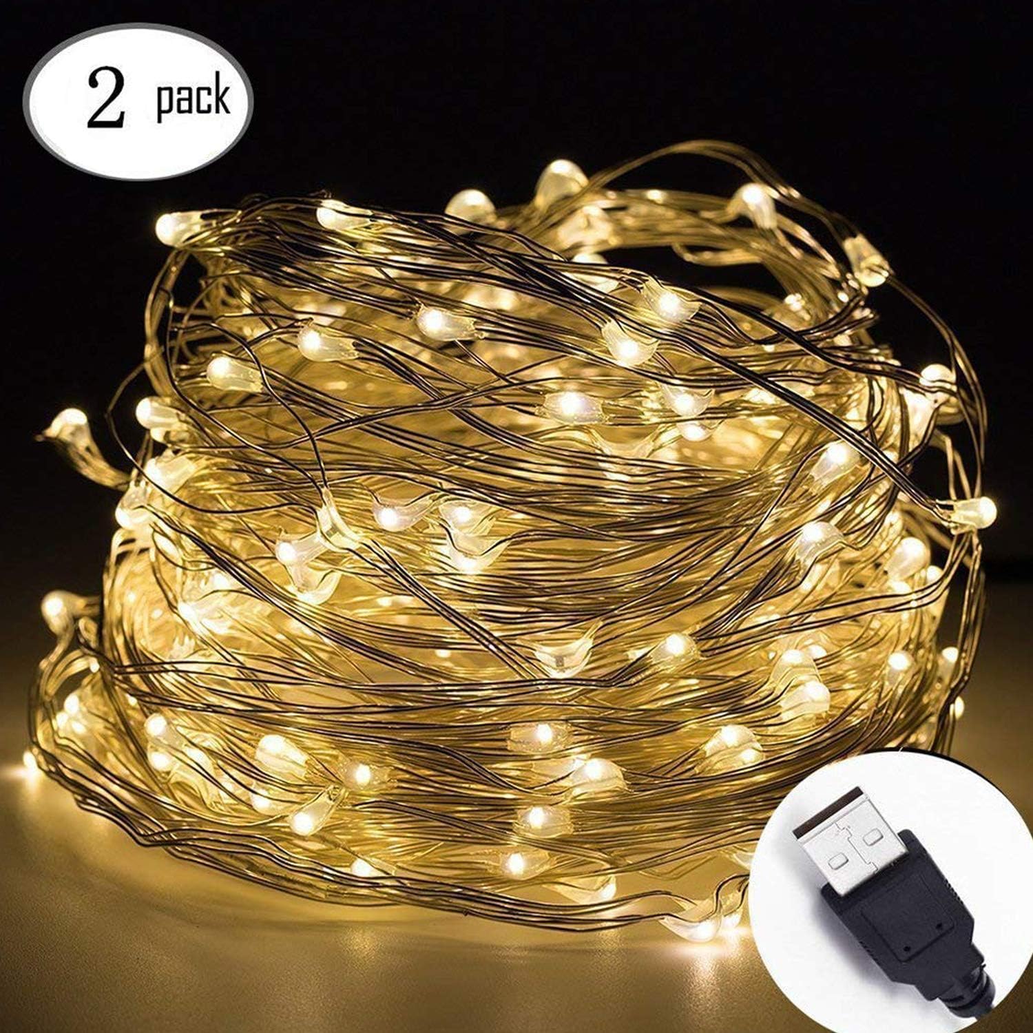 Led string lights,InteTech [2 Pack]10m 100 LEDs Micro silver Wire Waterproof LED String Fairy Lights Indoor Outdoor Starry String Lights Lighting DIY Decoration for Bedroom Jars Garden Camping Festive (Warm white) [Energy Class A+]