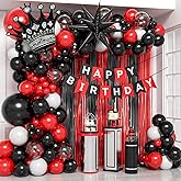 Red and Black Birthday Party Decorations, Red Black White Foil Balloons Banner Fringe Curtains for 16th 18th 21st 24th 32th 40th 50th 60th Birthday Decorations for Men