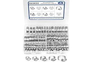RASKOO 60PCS Premium All Stainless Steel Hose Clamps Kit, 5 Size (1/4"-1-1/8") Adjustable Hose Clamp Assortment, Long-lasting Worm Gear Clamps for Fuel Line, Plumbing, Mechanical Applications, Garden