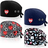 Unittype 4 Pcs Nurse Caps for Women Nursing Working Caps with Button and Sweatband Adjustable Elastic Scrub Hats for Dentist