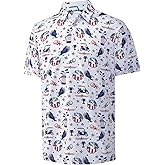 Mens Golf Shirt Moisture Wicking Dry Fit Print Performance Short Sleeve Polo Shirts for Men