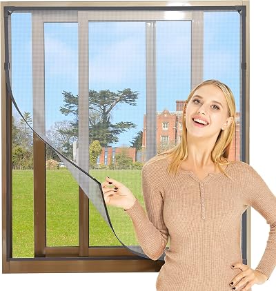 NeatiEase Adjustable Magnetic Window Screen 100x130 cm Grey Frame White Net