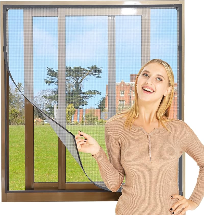 NeatiEase Adjustable Magnetic Window Screen 100x130 cm Grey Frame White Net