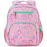 mibasies Girls Backpack 5-8: Lightweight Kids Backpacks for Girls - Girl Bookbag for Elementary School - Rainbow Pink