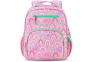 mibasies Girls Backpack 5-8: Lightweight Kids Backpacks for Girls - Girl Bookbag for Elementary School - Rainbow Pink