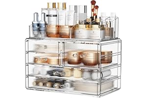 ZHIAI Stackable Storage Drawers, Acrylic Bathroom Counter Organizer Clear Makeup Organizers for Vanity, Kitchen Cabinets, Bathroom, Undersink, Home Organization and Storage (2Top 3 Drawers,)