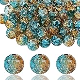 100Pcs 10mm Crackle Glass Beads for Jewelry Making - Round Spacer Crystal Beads Bulk, DIY Craft Supplies for Necklace Bracelet Earrings (Brown Blue)