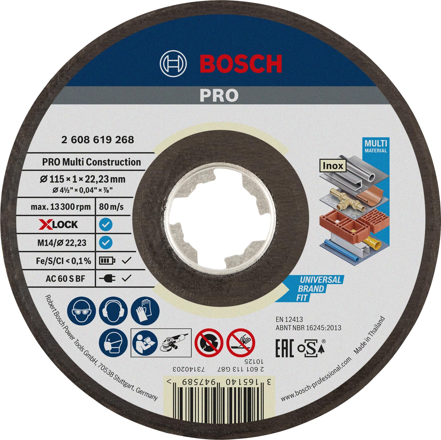 Bosch 1x PRO Multi Construction Cutting Disc for Small Angle Grinder and X-Lock, M14/22.23mm (for Stainless steel, Non-ferrous metals, Ø 115 mm, Professional Accessory Small Angle Grinder)