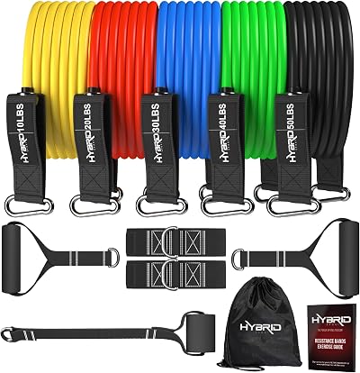 Hybrid Sport Hybrid Resistance Bands Set 150lb Heavy-Duty 12pc 2 Handles