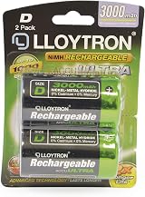 LLOYTRON NiMH AccuUltra D Size 3000mAh Rechargeable Batteries 2 Pack