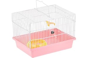 YML Single Story Dwarf Hamster Cage with Small Wheel/Dish and Water Bottle/Plastic Base, Pink, 10.5" x 8" x 7.75"
