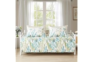 HAILEA Twin Daybed Cover Set Floral Daybed Bedding 3 Piece Reversible Cozy Day Bed Cover Double Sided Quilting Bedding Green Flower DayBed Comforter Set All Season for Twin Bed with 2 Standard Shams,39"x75"