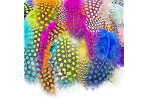 LWINGFLYER 100pcs Assorted Colors Spotted Feathers Guinea Pheasant Feather 3-6 Inches for Crafts Dream Catcher Jewelry Decoration, Colored Turkey Chicken Plume Feathers