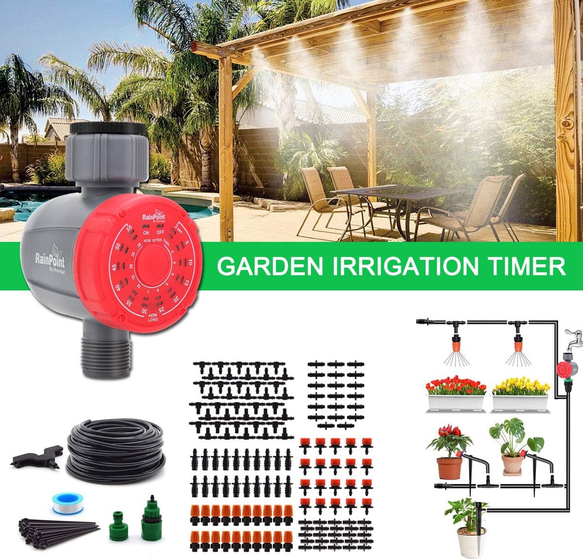 DricRoda Digital Watering Hose Timer, Programmable Watering Timer, Automatic Irrigation Hose Faucet Timer Irrigation System Controller for Greenhouse Cooling, Gardening (Red): Home & Kitchen