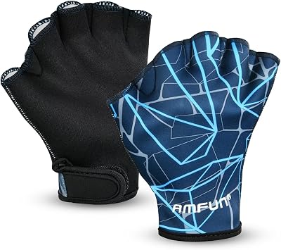 AMFUN Aquatic Gloves Webbed Swim Training Gloves M Navy Blue
