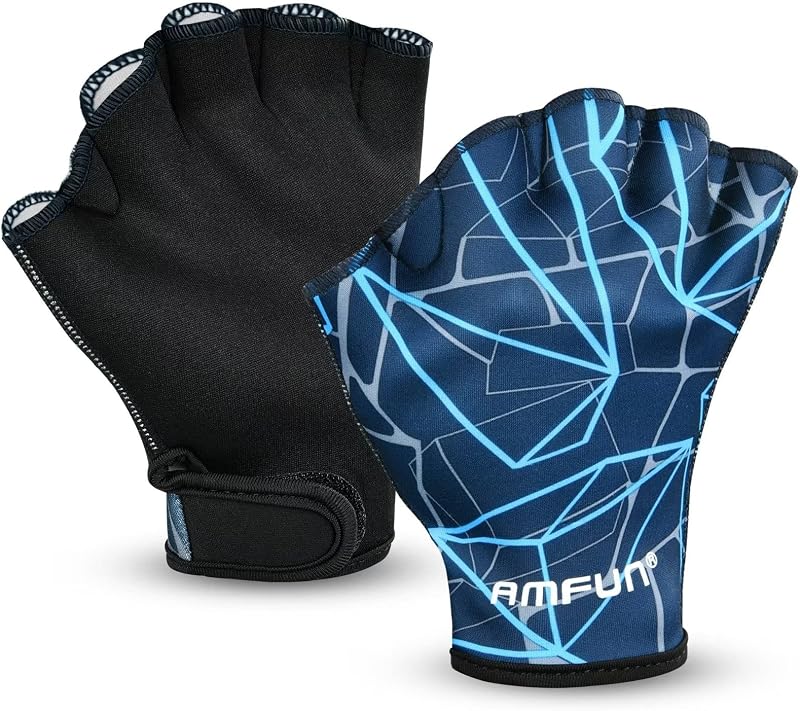 AMFUN Aquatic Gloves Webbed Swim Training Gloves M Navy Blue
