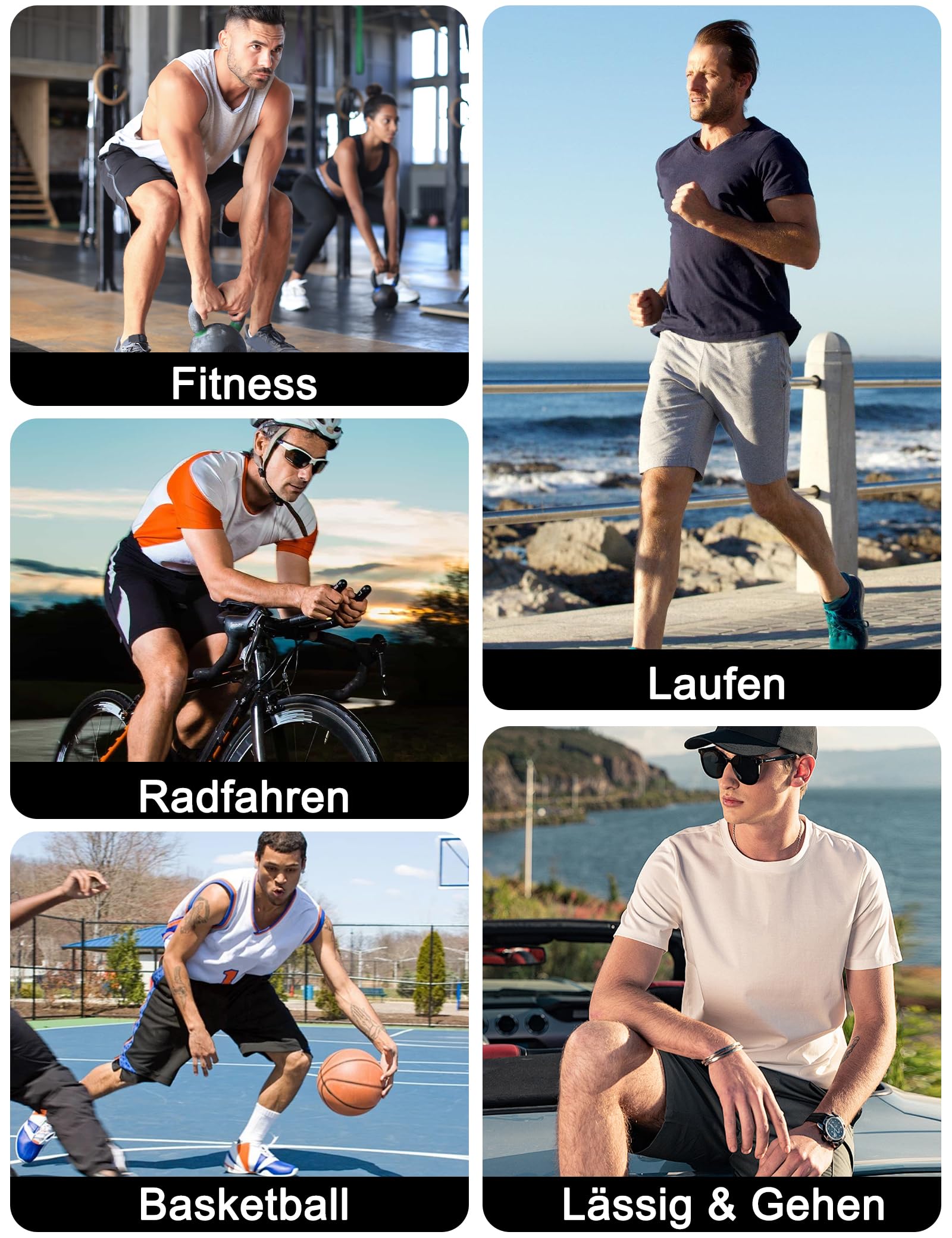 kuzwufs Kurze Jogginghose Herren Trainingsshorts Turnhose Kurz Fitness Shorts Mann Kurze Hosen Männer Laufhose Tennishose Schwarz Schnell Trocknend Atmungsaktive Shorts-Schwarz/Grau/Navy-XXL 2
