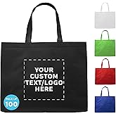 DISCOUNT PROMOS Custom Jumbo Sized Tote Bags Set of 100, Personalized Bulk Pack - Reusable Grocery Bags, Shopping Bags, Promotional Item Totes for Women - Black