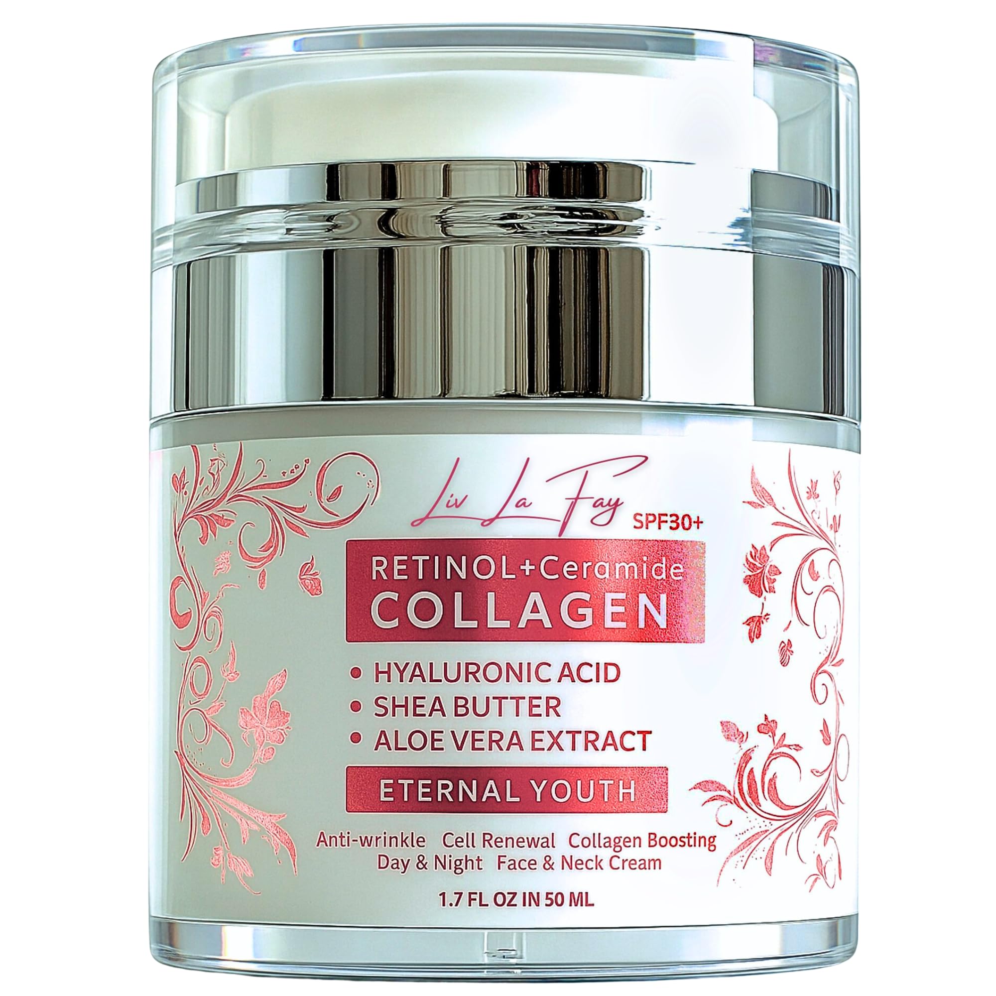 Liv La Fay Retinol, 5 Peptides & Collagen Face Cream SPF 30 | Anti-Aging Day & Night Moisturiser with Hyaluronic Acid, Ceramides & Niacinamide | Face, Neck & Decollete | Korean-Inspired | 50ml