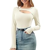 TAIPOVE Women's Long Sleeve Cut Out Tops Ribbed Going Out Top Slim Fit Ladies Sexy Layering Shirt Trendy Fall Winter Outfits