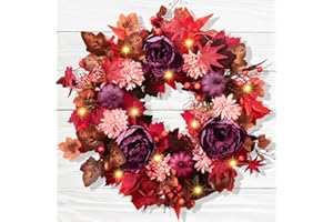 BLEUM CADE Fall Decorations Fall Wreath, Fall Wreaths for Front Door, 18 Inch Autumn Wreath with Fake Flowers Pumpkins Maple Leaves, Fall Wreaths for Front Door Outside Thanksgiving Decor
