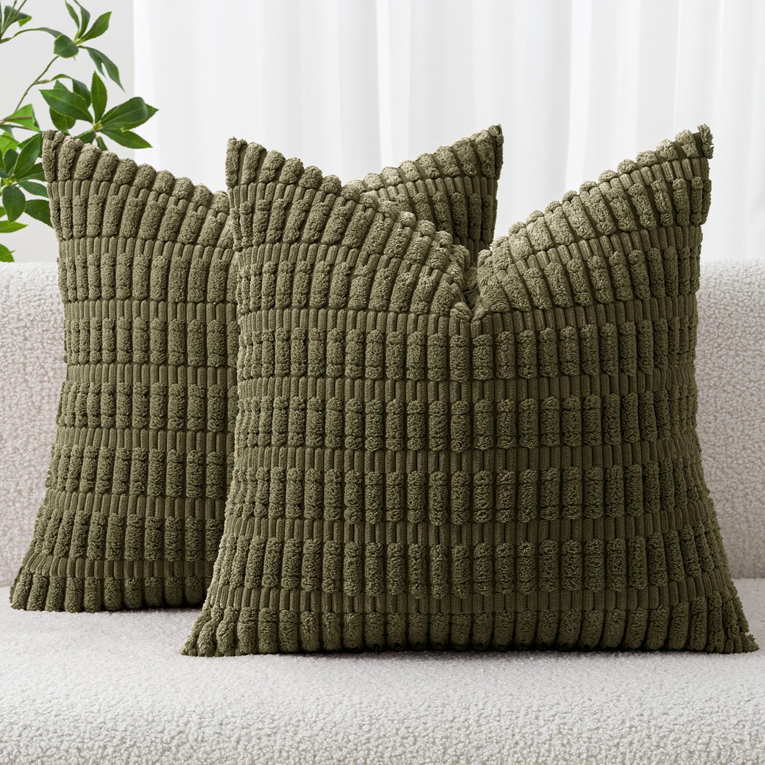 MIULEE Pack of 2 Cushion Covers 45x45 cm Corduroy Olive Green Square Decorative Throw Pillow Covers 18x18 Inch Boho for Living Room Sofa Bedroom — image 1