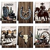 Bencailor 6 Pcs Western Cow Kitchen Towels Decorative Sets Dish Towels Absorbent Fast Drying Hand Tea Vintage Hanging Reusable Cleaning Dishcloths for Cooking Farmhouse Bathroom Accessory