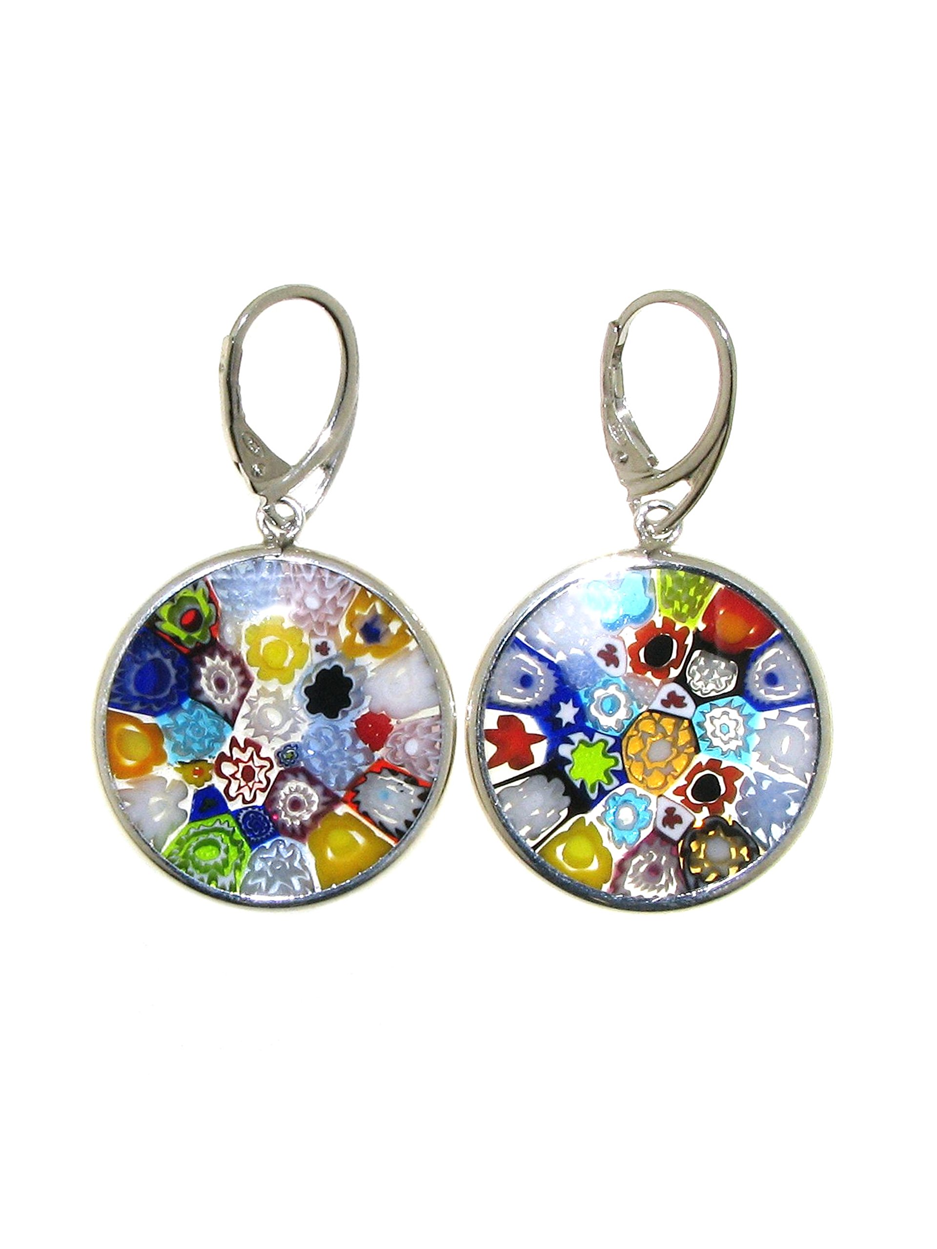 Venetiaurum - Earrings with Original Murano Glass 23mm Round Murrina and 925 Sterling Silver - Made in Italy Certified Jewel