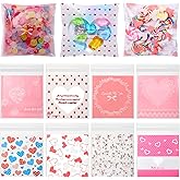 Fumete 400 Pcs Valentine's Day Cellophane Treat Bag Self Adhesive Clear Opp Plastic Resealable Bag 4x4 Inch for Candy Cookies Party Favors