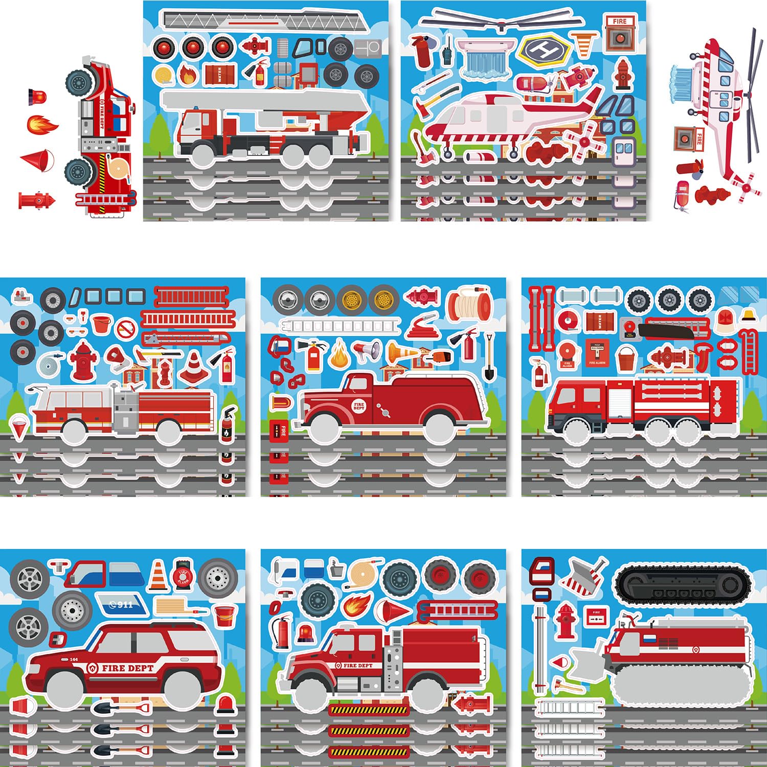 Photo 1 of 24 Sheets Make Your Own Fire Truck Sticker Make A Face Stickers for Kids Toddlers DIY Craft Car Sticker Kids Party Favor Supplies Reward Educational Toy