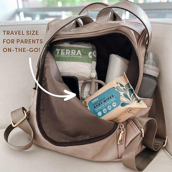 TERRA BAMBOO WATER BABY WIPES TRAVEL PACK: 99.7% PURE NEW ZEALAND WATER, 100% BIODEGRADABLE BAMBOO FIBER, 0% PLASTIC, UNSCENTED BABY WIPES FOR SENSITIVE SKIN, 1 TRAVEL PACK OF 24 WIPES
