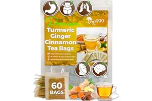 TOG999 60 Tea Bags - Turmeric, Ginger, Cinnamon Tea, 100% Natural, Hand-made Blend of Turmeric, Ginger, and Cinnamon. Anti-Inflammatea. Eco-conscious Tea Bags. Turmeric Ginger Herbal Tea. No Sugar, No Caffeine, No Gluten, Vegan.