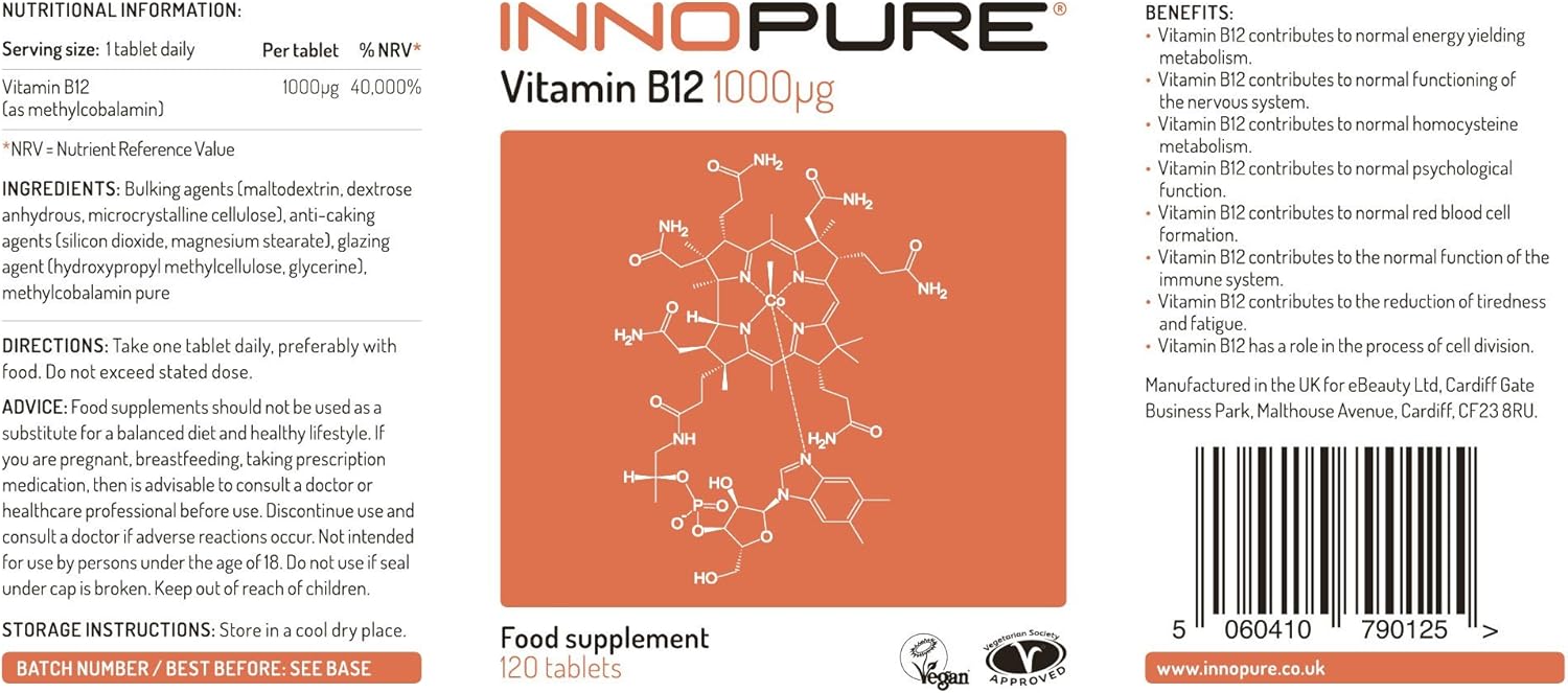 INNOPURE Vitamin B12 Methylcobalamin 1000mcg (No Fillers or Binders) Pure-Fill Supplement 120 Capsules - 4 Month Supply - Image 3