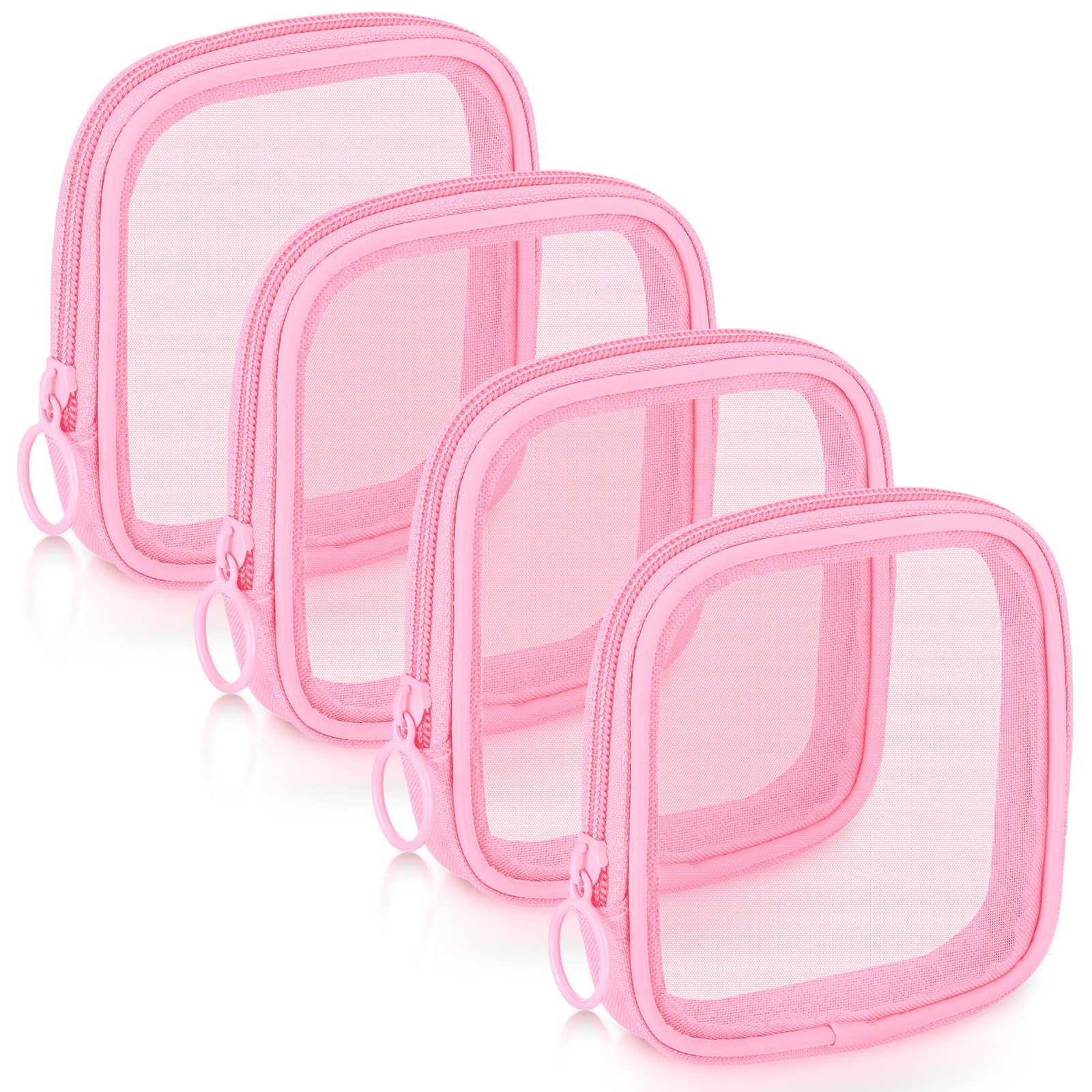 Photo 1 of Weewooday 4 Pcs Mesh Makeup Bag Mesh Cosmetic Bag Travel Toiletry Pouch with Zipper Mini Makeup Cosmetic Purse for Daily Accessory(Small,Pink)