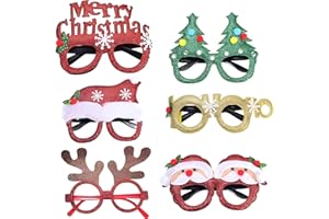 6 Pcs Christmas Glasses Christmas Decoration Unique Styles with Santa, Reindeer, Tree & Snowflake - Sparkly Glitter & Plush A