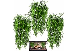 HERCOCCI 3 Pack Reptile Plants, Terrarium Hanging Plants Vines Artificial Leaves Habitat Decorations with Suction Cup for Bea