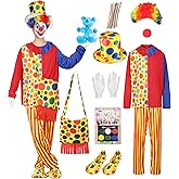 10PCS Clown Costume Circus Carnival Costume Adult Include Clothes Shoes Hat Balloons and Face Painting for Halloween Party