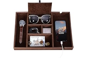 BEWISHOME Valet Tray for Men Dresser Organizer Nightstand Organizer Desktop Storage Organizer with Large Smartphone Charging 
