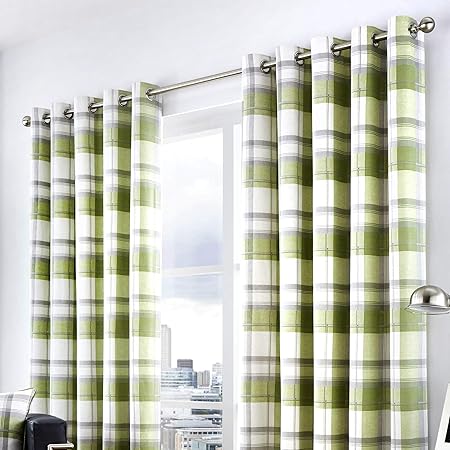 Fusion Balmoral Check Natural Tartan 100 Cotton Eyelet Curtains