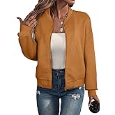EVALESS Womens Bomber Jacket Coat Casual Stand Collar Zip Up Lightweight Fall Fashion Jackets Outfits with Pockets