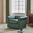 Christopher Knight Home Oakley Chesterfield Faux Leather Upholstered Club Chair,Button-Tufted 360° Swivel Chair,Scrolled Arm Living Room Sofa Chair, No Assembly Required Furniture, Green