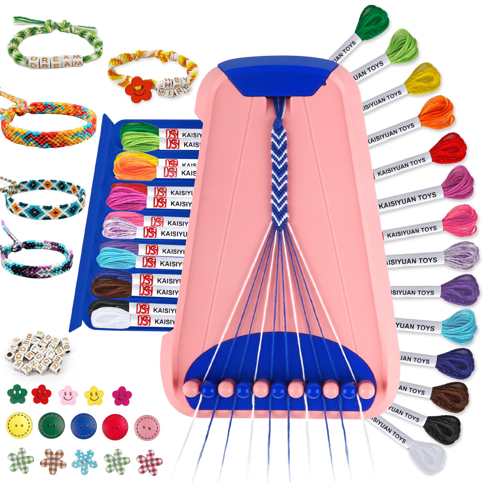 Arts and Crafts for Kids Ages 8-12,Friendship Bracelet Making Kit for Girl,Kids Jewelry Making Kit with 28 Pre-Cut Threads,Christmas Birthday Gifts for Ages 6 7 8 9 10 11 12 Year Old (Pink/DarkBlue)