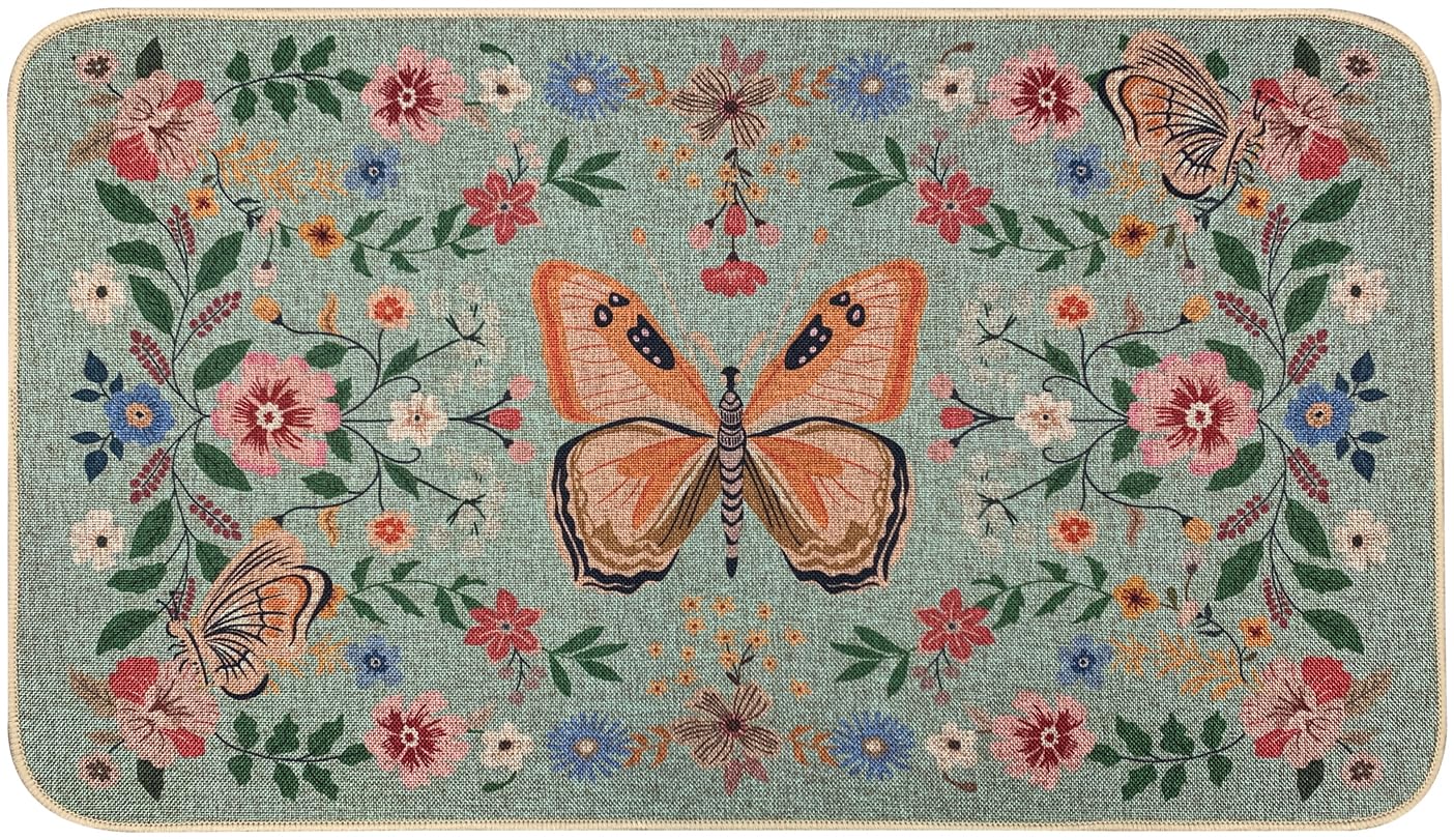 Photo 1 of SHIYUE Spring Cyan Butterfly Flower Decorative Doormat, Seasonal Summer Low-Profile Switch Rug Door Mat Floor Mat for Indoor Outdoor 17x29 Inch SYCH13